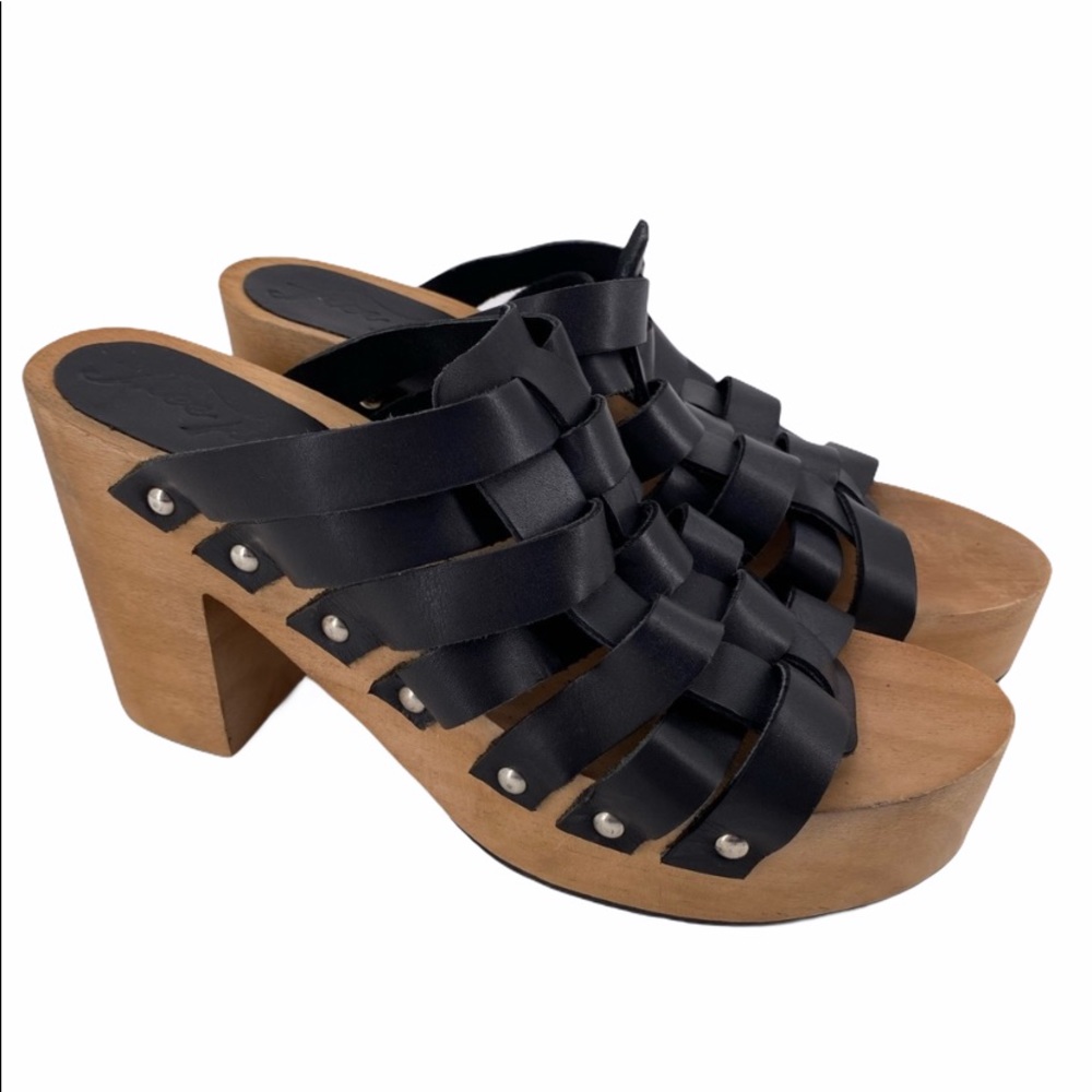 FREE PEOPLE BLACK WOVEN OPEN TOE HIGH HEEL SANDAL
